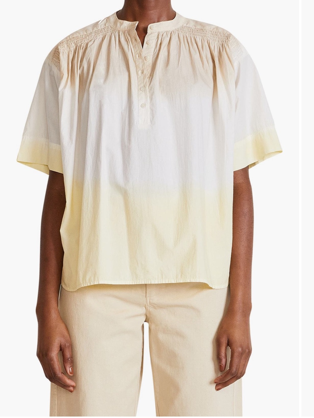 Apiece Apart Mission Dip Dye Organic Cotton Top Blouse Yellow Tan M